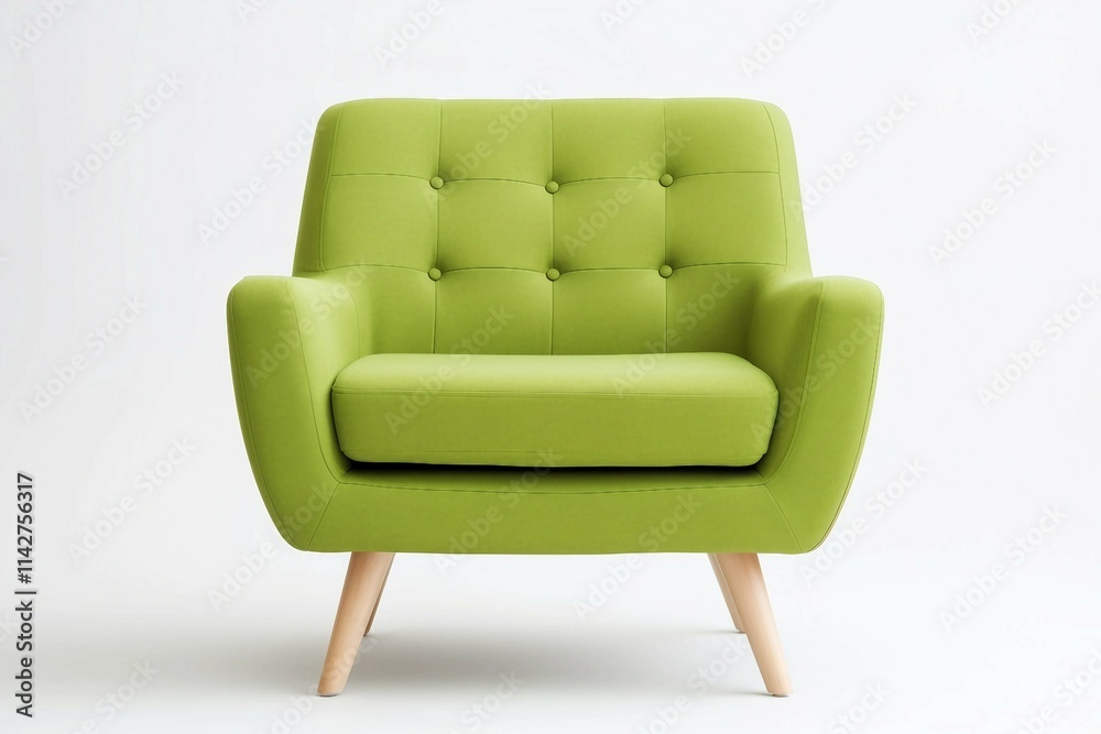 Green Arm Chair , Isolated white background, flat lay 