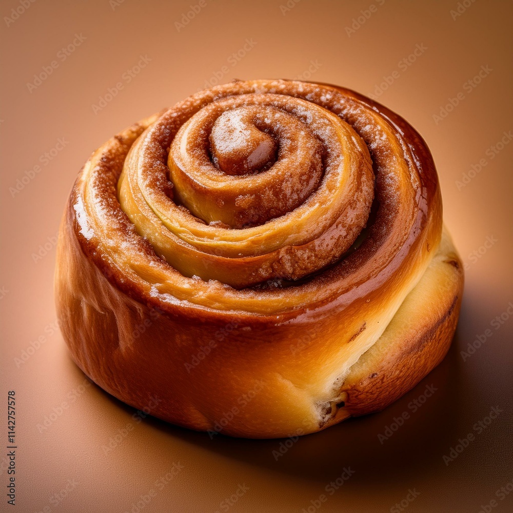 Fototapeta premium isolated cinnamon roll on a brown background, square food photography