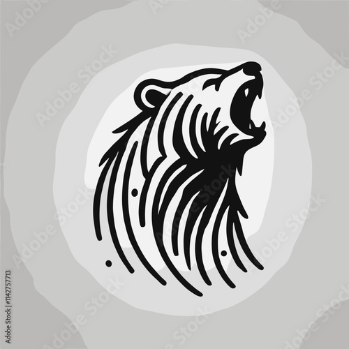 Fierce bear roaring with dynamic line texture against textured background