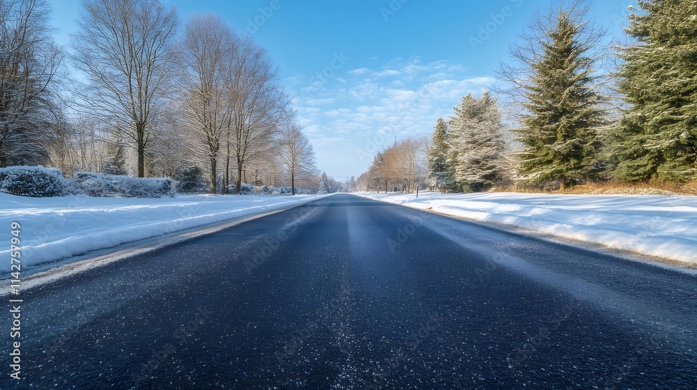 Snowy road vanishing point winter landscape. Snowy road vanishing point winter landscape.