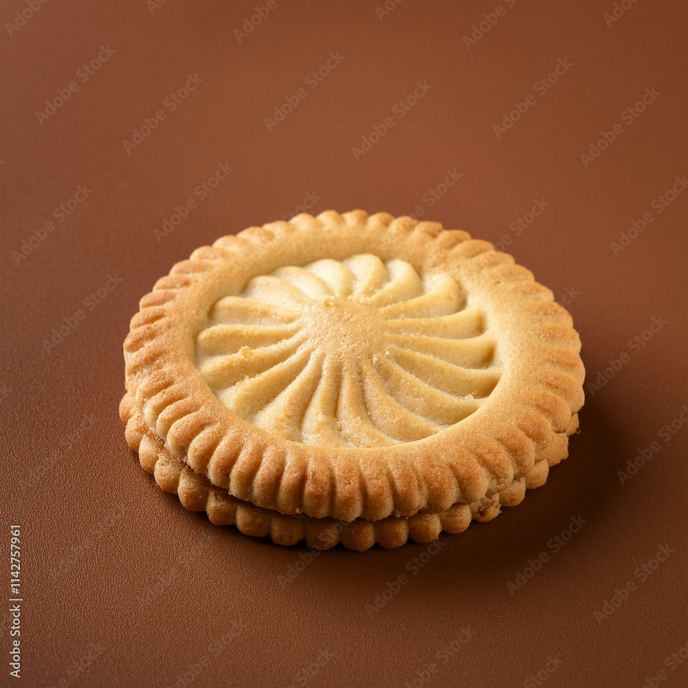 isolated cream cookie on a brown background, square food photography isolated cream cookie on a brown background, square food photography