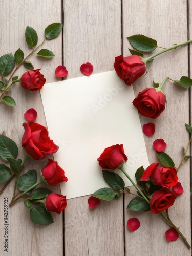 Elegant red roses & love letter on rustic wood, Valentine's Day, anniversary,photography,love