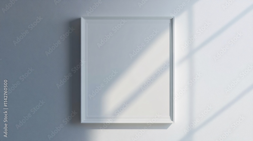 An empty white frame against a softly lit wall, showcasing potential for artistic display. An empty white frame against a softly lit wall, showcasing potential for artistic display.