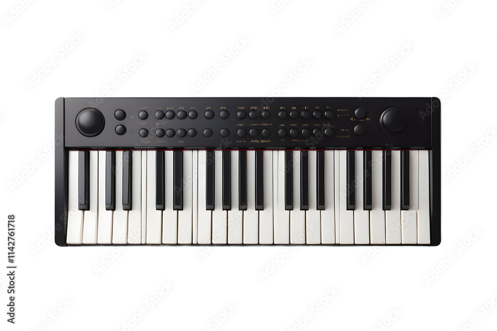 Modern black digital keyboard with white keys. Modern black digital keyboard with white keys.