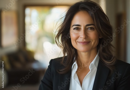 Wallpaper Mural Confident and Professional Businesswoman Smiling in Modern Office Environment with Natural Light and Relaxed Atmosphere Torontodigital.ca