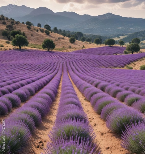 Rolling hills and fields of lavender in the Massif de la Sainte Baume , countryside, provence, fields