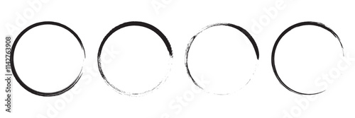 Grunge circles brush set. Black circle frames. Round line of black paint. Grunge round shapes vector illustration.