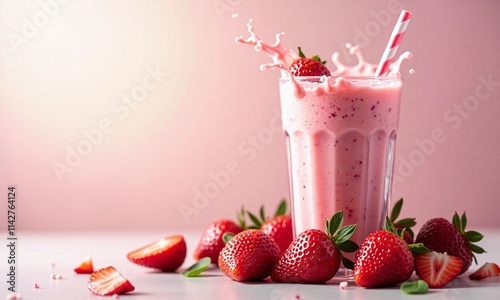 fresh strawberry smoothies frappe with juice splash
