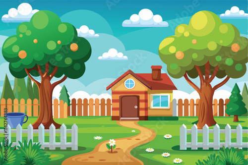 Sunny Days in the Backyard A Whimsical Garden Adventure vector illustration