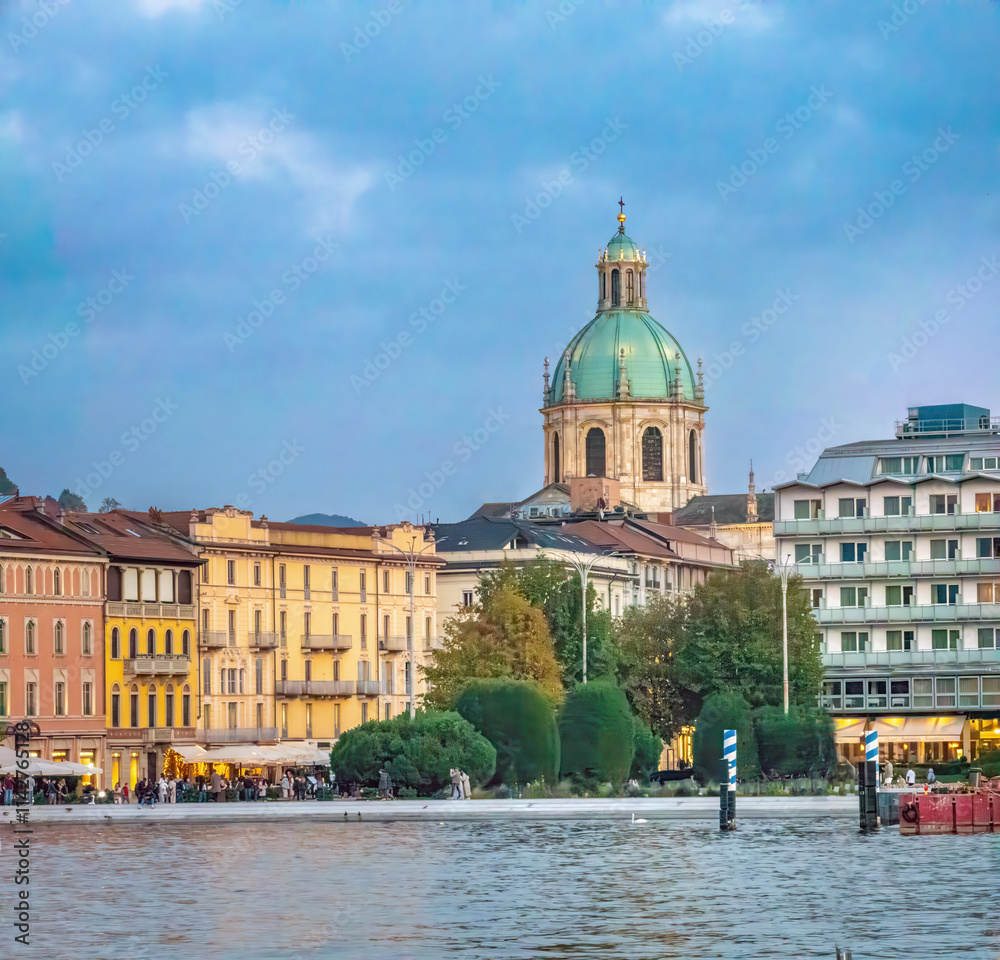 Evening view of the waterfront of Como, Lombardy, Italy Evening view of the waterfront of Como, Lombardy, Italy