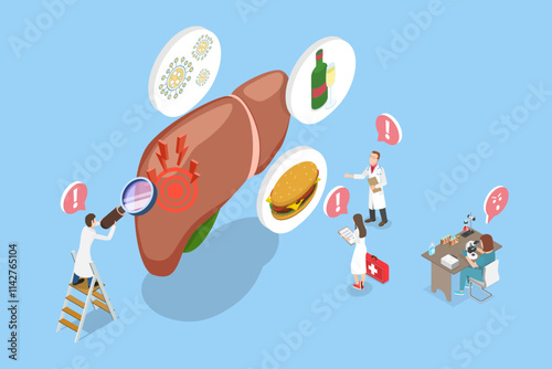 3D Isometric Flat Vector Illustration of Medical Exam, Study On Liver Health And Diseases