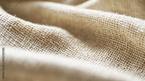 Natural burlap fabric displays intricate weave pattern and texture in well-lit environment photo