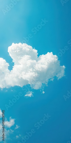 Three pristine white heart-shaped clouds float serenely against a vibrant blue sky, hearts, charming