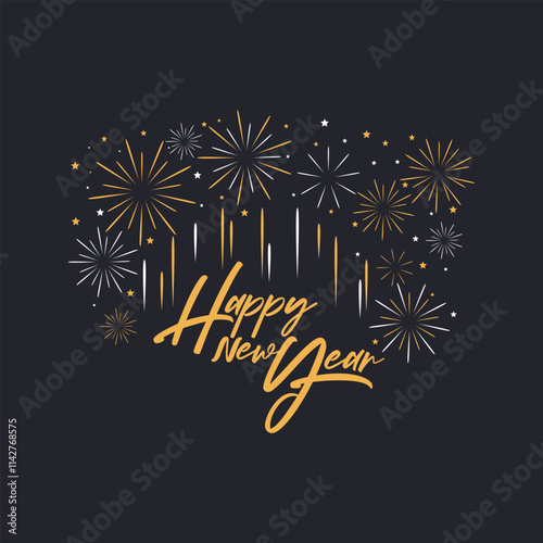 Vector happy new year greeting with fireworks.