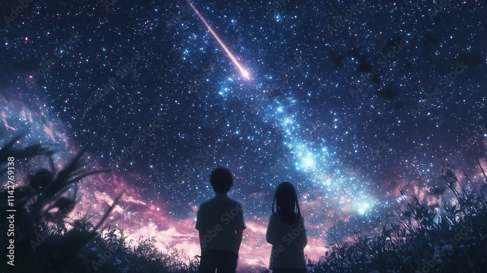 Obraz premium 流れ星を見る人