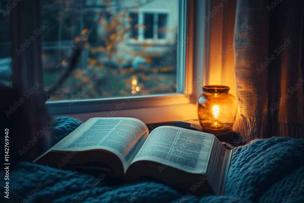 Fototapeta premium An open book in a warm, cozy environment. Good for any project. 