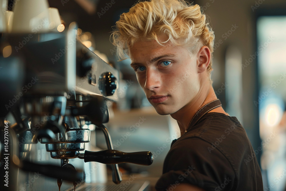 Barista Working in a Stylish Coffee Shop Setting Generative AI Image Barista Working in a Stylish Coffee Shop Setting Generative AI Image