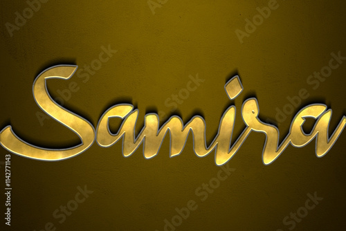 Old gold text effect of Nigerian Pidgin name Samira with 3D glossy style Mockup. photo