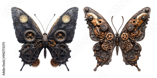 Steam punk Butterfly with Gears and Mechanical Parts on a Transparent Background