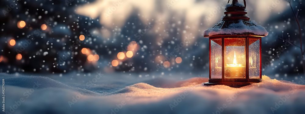christmas lantern on snow, generative ai christmas lantern on snow, generative ai