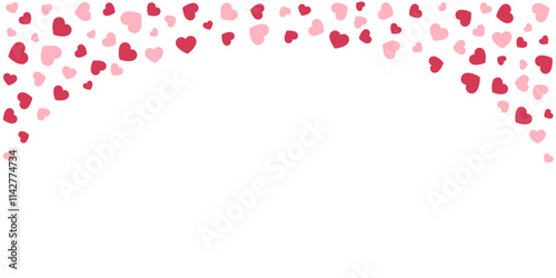 Frame of hearts for Valentine's Day, Mother's Day. Hearts scattered on white background. Template of banner, greeting card. Vector illustration.