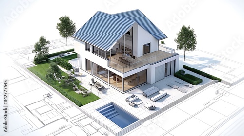 Modern House Architectural Design with Pool and Landscaping