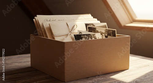 Vintage Cardboard Box Filled with Old Letters and Photos	

