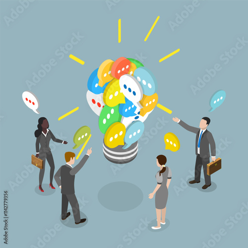 3D Isometric Flat Vector Illustration of Communicate Idea and Business Discussion, Effective Teamwork