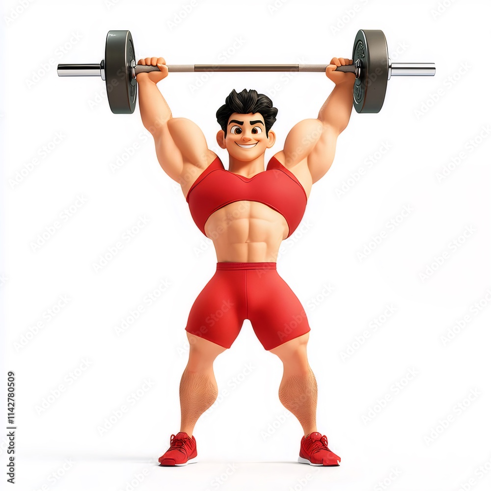 Cartoon strong man lifting barbell overhead. Cartoon strong man lifting barbell overhead.