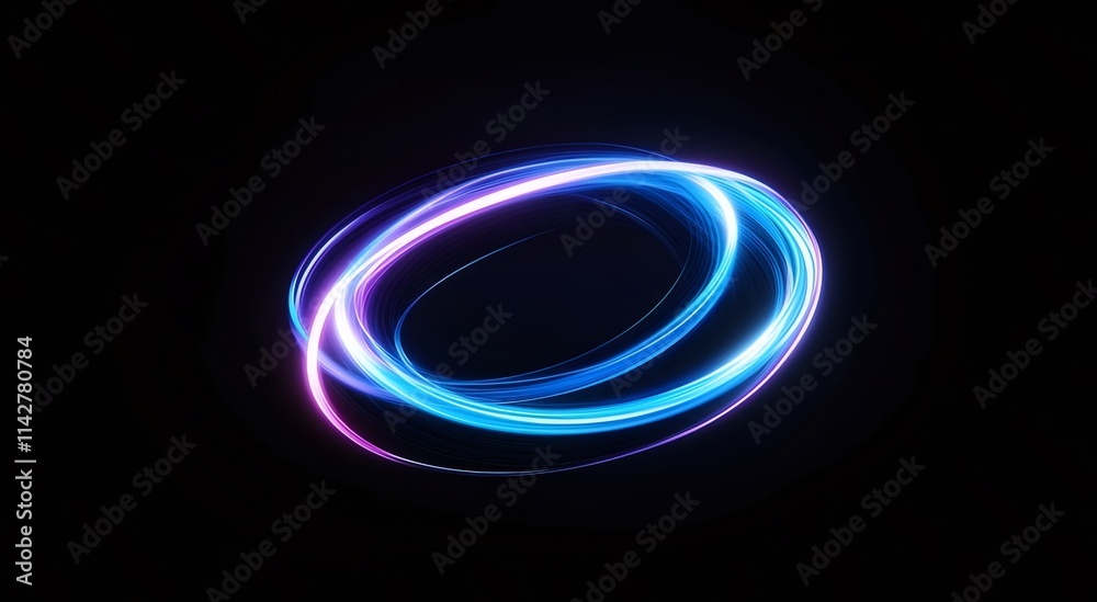 Abstract glowing neon light swirl ring on black background. Abstract glowing neon light swirl ring on black background.