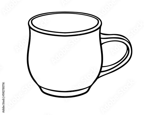Small cup - vector linear picture for coloring. Mug - an element for a coloring book. Outline. Hand drawing.	
