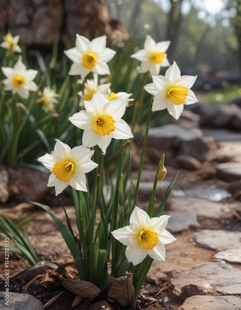 Withered narcissus blooms in a natural outdoor setting, outdoor, decay, spring, withering Withered narcissus blooms in a natural outdoor setting, outdoor, decay, spring, withering