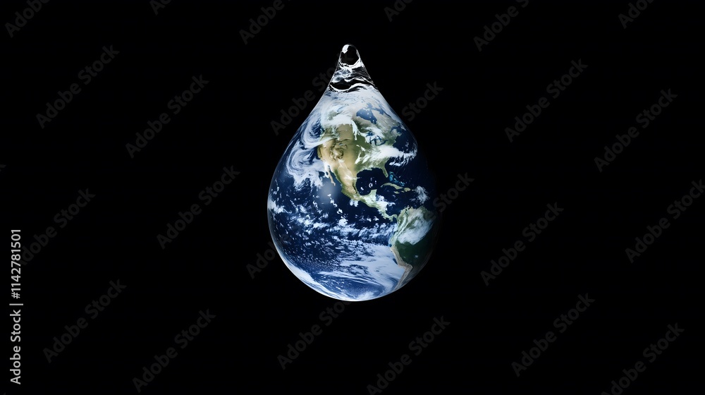 Planet Earth shaped like a drop of water. Earths day, Ecology, save the water concept.