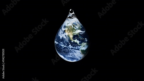 Obraz na płótnie Planet Earth shaped like a drop of water. Earths day, Ecology, save the water concept. w salonie