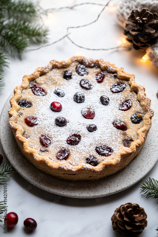 Christmas Healthy Blondie Pie with Dried Cranberries and Rosemary Garnish, Rustic Holiday Vibes Christmas Healthy Blondie Pie with Dried Cranberries and Rosemary Garnish, Rustic Holiday Vibes