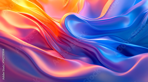 Abstract Swirling Satin: A mesmerizing abstract background of flowing, vibrant satin fabric in a blend of blue, orange, and pink hues. The silky.