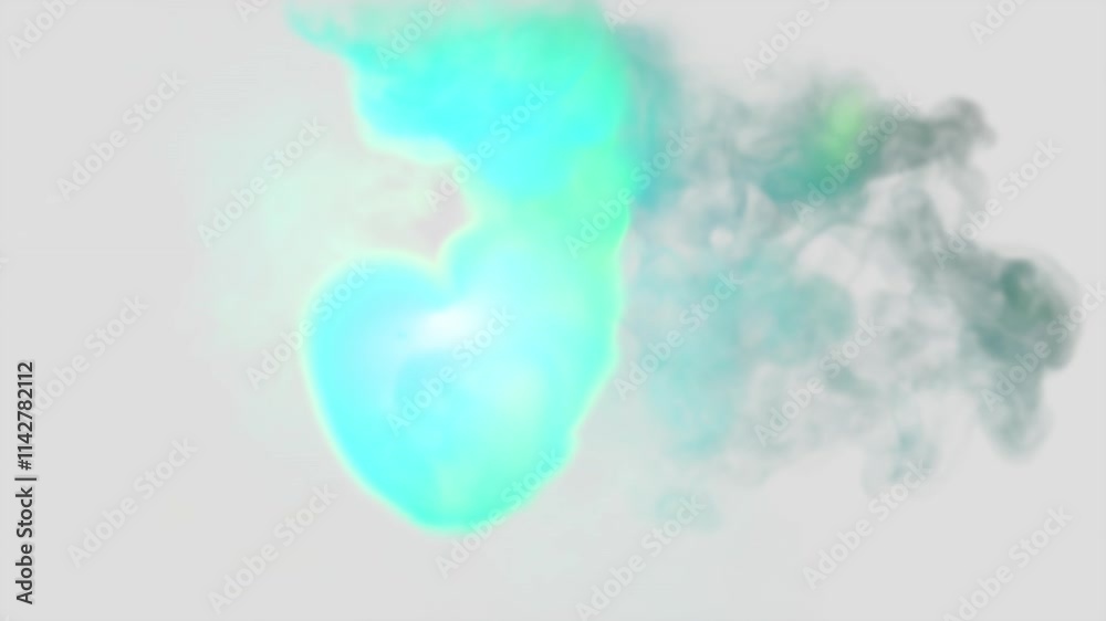 mesmerizing 3D animation. Neon green smoke trail swirls chaotically on a white background, eventually dissolving and fading away. Glowing ghost plasma jet flowing. Fantastic morphing effect