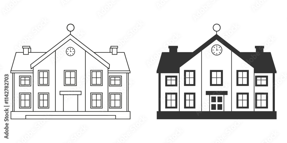 School building icon silhouette vector