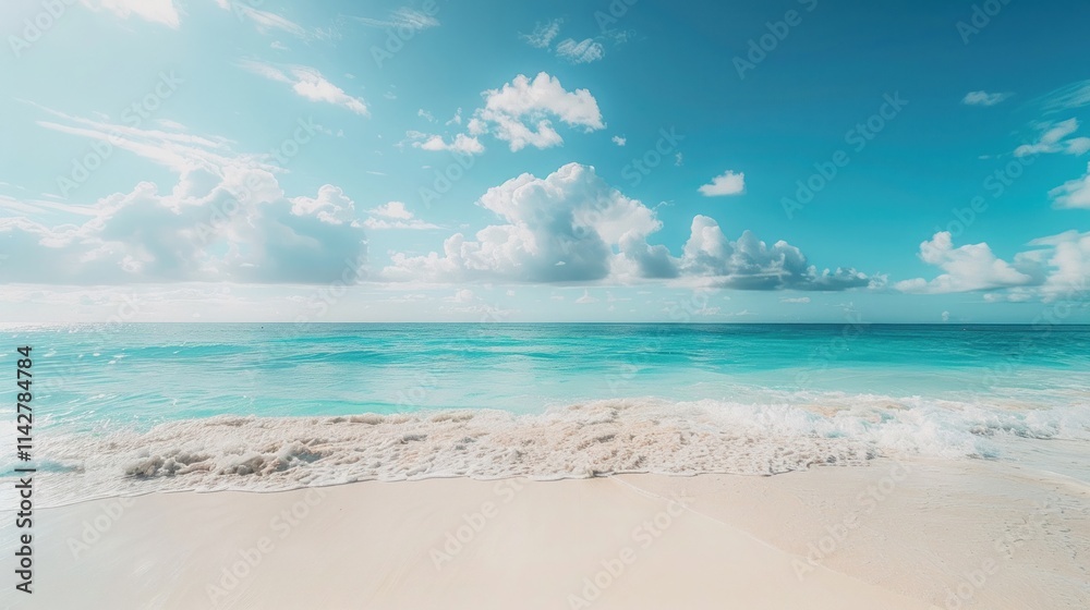 Fototapeta premium Serene beach with turquoise water and white sand under a clear sky Nature
