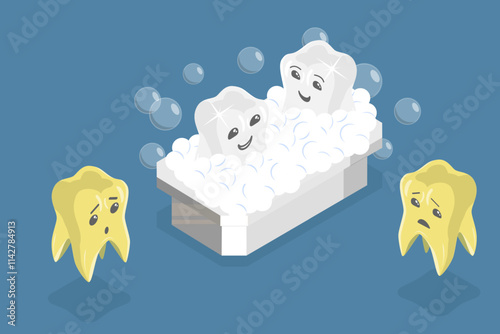 3D Isometric Flat Vector Illustration of Dental Care, Teeth Whitening