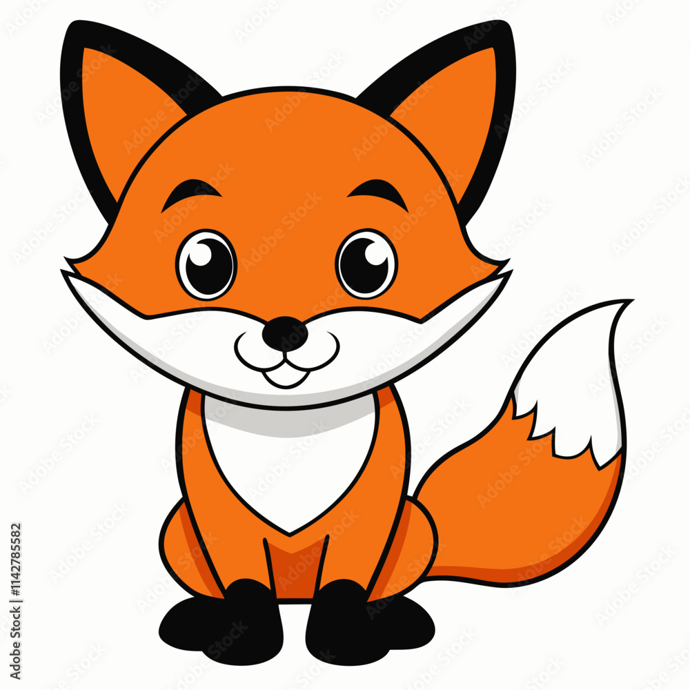 Cartoon Fox with Big Eyes and Fluffy Tail - Cute Animal Vector Illustration Cartoon Fox with Big Eyes and Fluffy Tail - Cute Animal Vector Illustration