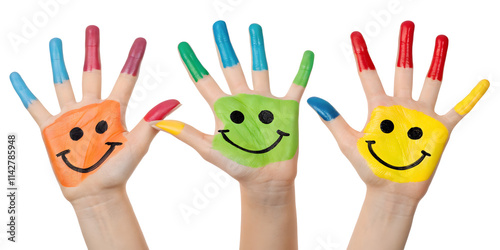 Hands Painted With Smileys on transparent background	