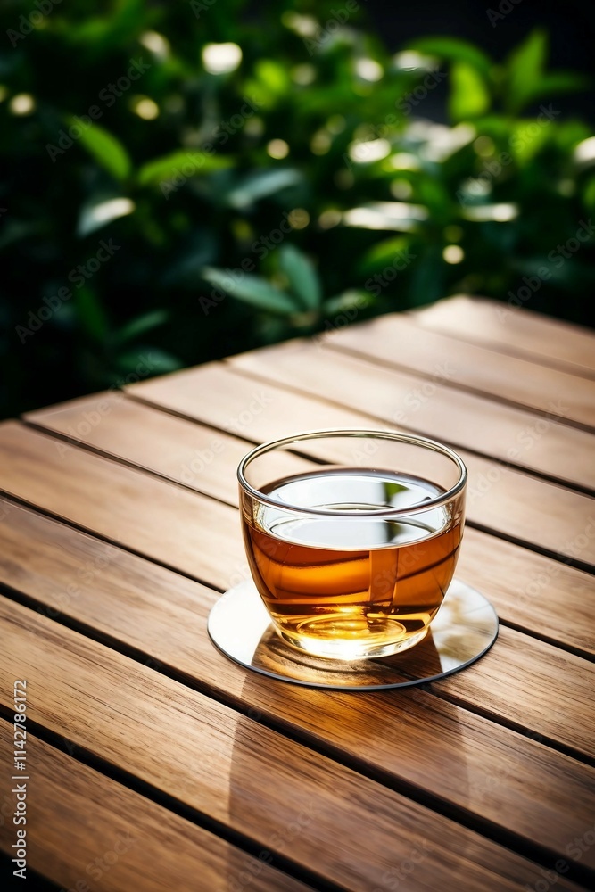 Clear Glass Cup of Tea on Wooden Table Clear Glass Cup of Tea on Wooden Table