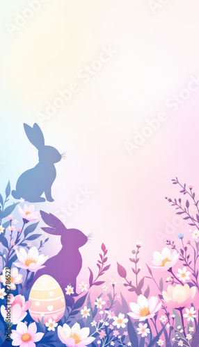 A minimalist Easter banner featuring a single bunny silhouette with clean lines, set against a soft pastel gradient background, offering ample text space for greetings or promotional messages.