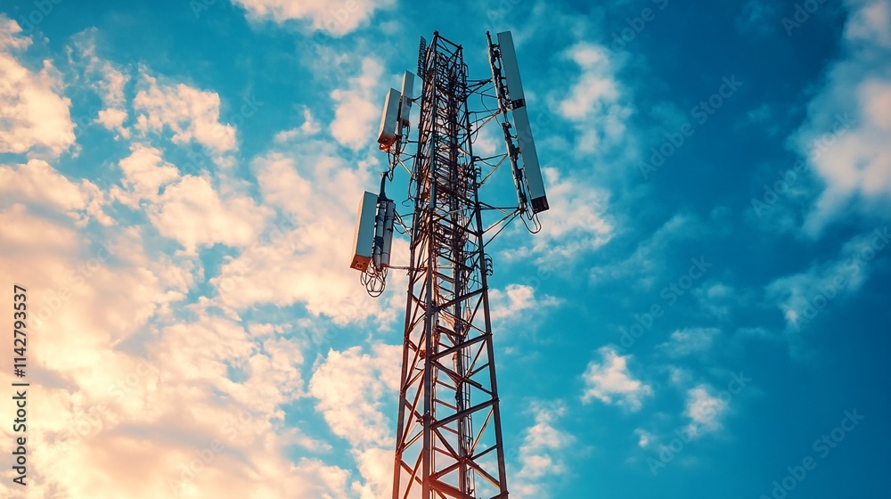 cell tower in a blue sky with clouds. cell tower in a blue sky with clouds.