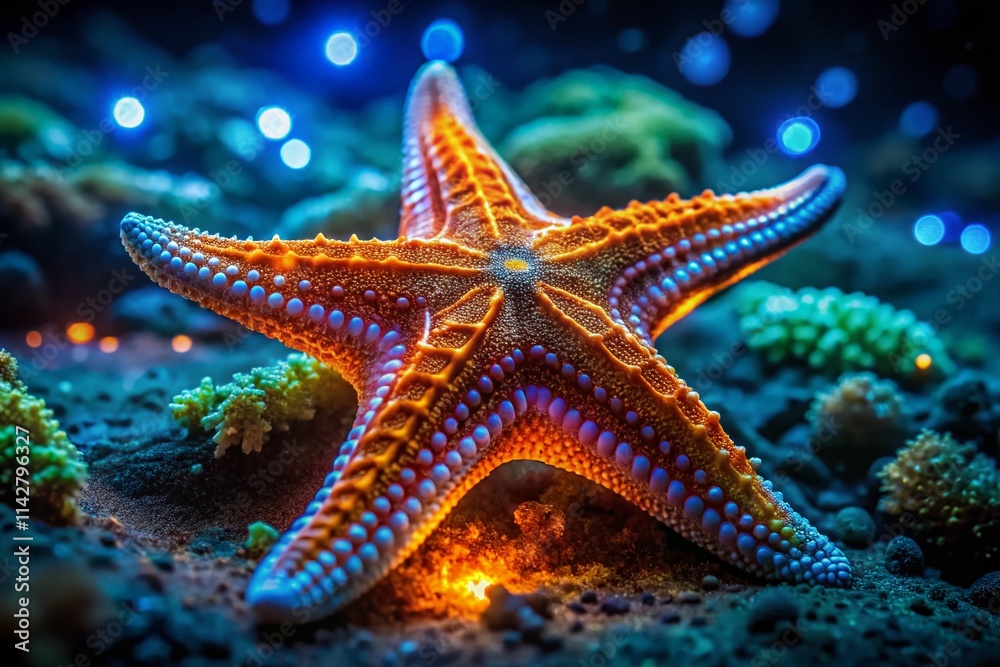 Night Ocean Starfish Photography: Bioluminescent Sea Stars, Underwater Dark Scene, Coastal Nightlife, Starfish Glow Night Ocean Starfish Photography: Bioluminescent Sea Stars, Underwater Dark Scene, Coastal Nightlife, Starfish Glow