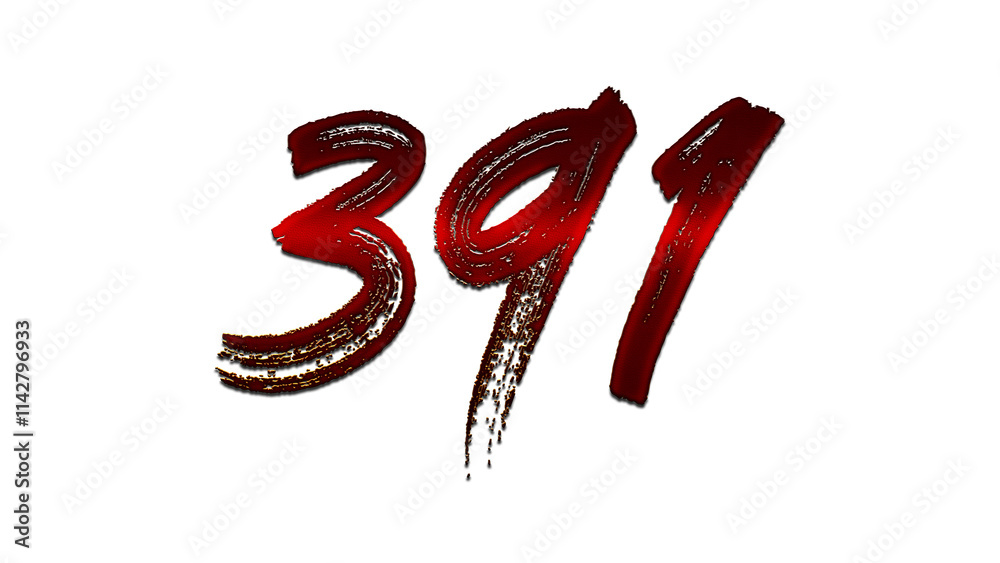 3D blood red number design of 391 on white background. 3D blood red number design of 391 on white background.