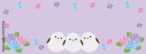 かわいいシマエナガとアジサイのバナー