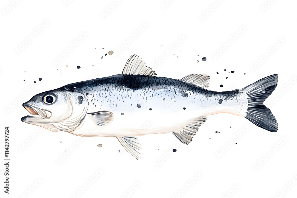 Obraz premium Fish watercolor illustration isolated on white background