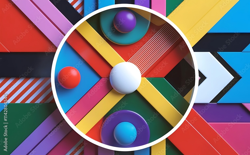 Abstract material design color background with a round frame and a set of lines and other geometric shapes Abstract material design color background with a round frame and a set of lines and other geometric shapes